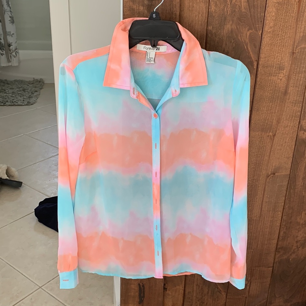 Gorgeous chiffon turquoise blue and orange blouse